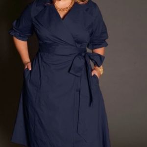 Vintage Igigi Trench Style Navy Wrap Dress